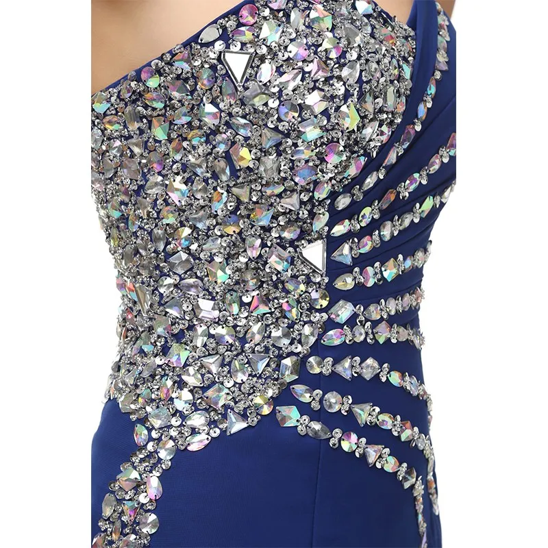 Echte Sample Goedkope Sweetheart Mermaid Crystal Royal Blue Chiffon Lange Avondjurken Mode Prom Dresses 2017