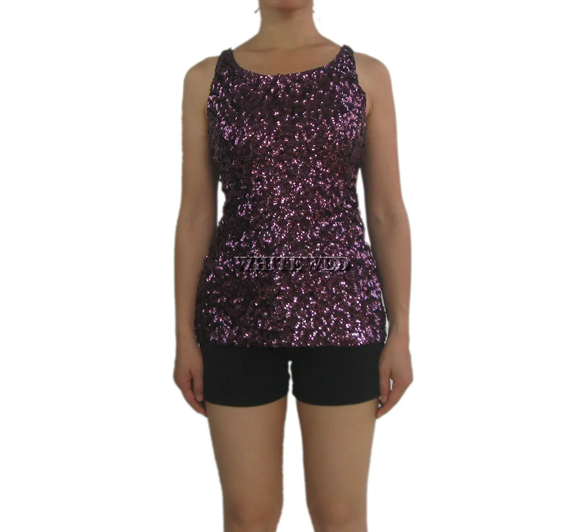 Sin mangas Lentejuelas formales adornadas Sparkle Glitter Cocktail Club Party Wear Cuello vuelto Camiseta sin mangas Chaleco para mujer Ropa de noche para mujer