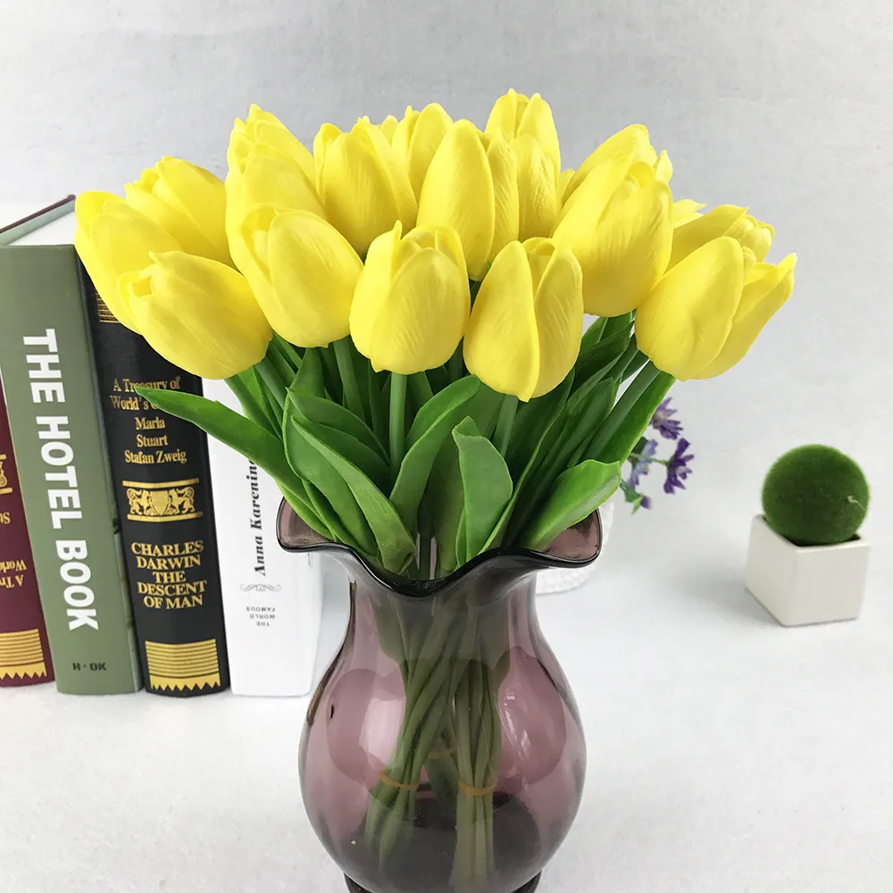 Sztuczne kwiaty fałszywe kwiaty mały tulipan bukiet ślubny kwiaty pu i plastikowy kwiat dekorowanie impreza i ślub