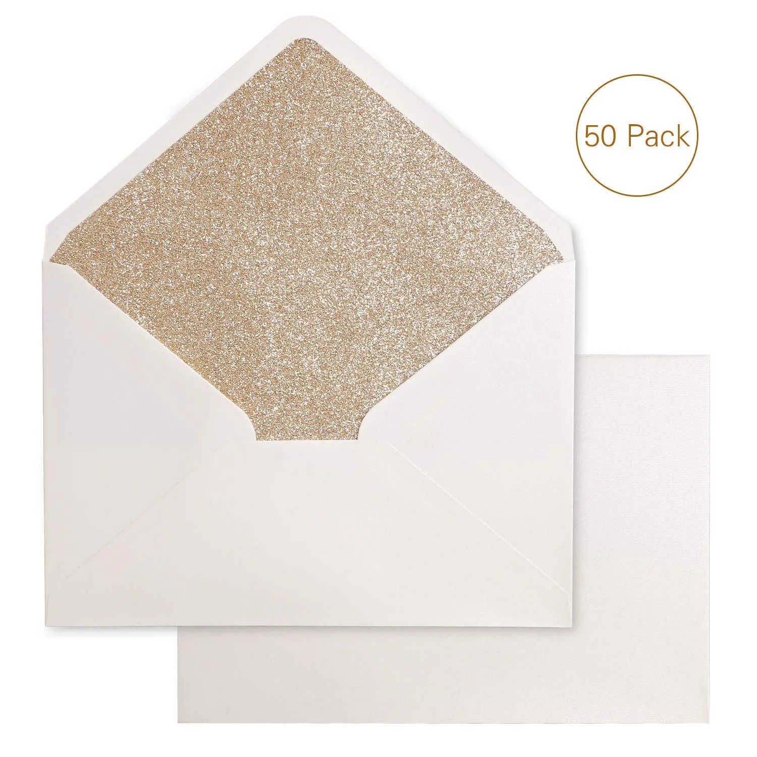 ゴールドキラキラA7封筒、5.25 x 7.5インチ、接着剤セルフシーリングテープ、5''x7 ''ウェディング招待状卒業招待状に最適
