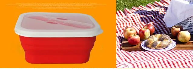 00ml Foldable Silicone Lunch Boxes with Fork Food Storage Containers Household Food Fruits Holder Camping Road Trip Portable Houseware