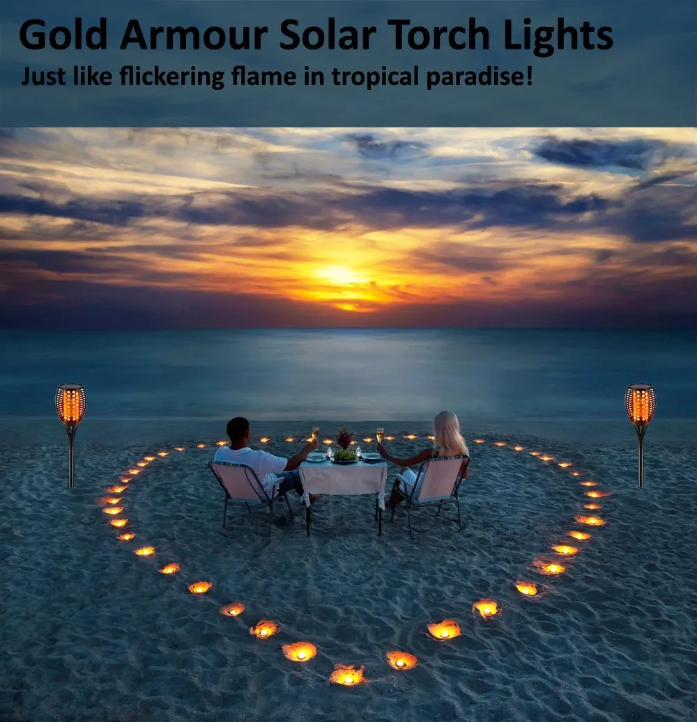 2PACK Solar Lights Outdoor - Flickering Flames Torch Lights Solar Light - Dancing Flame Lighting 96 LED Dusk to Dawn Flickering Tiki Torches