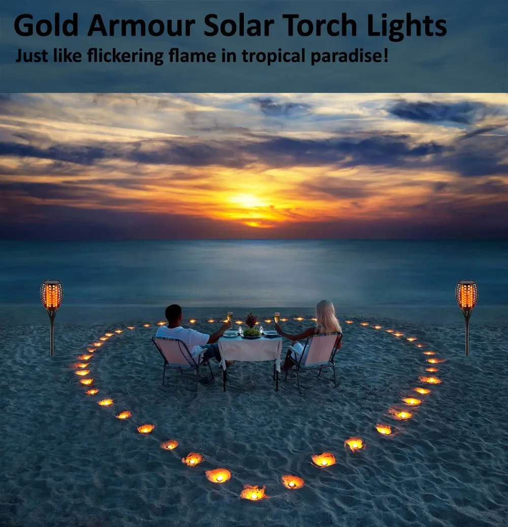 2PACK Solar Lights Outdoor - Flimrande Flames Torch Lights Solar Light - Dancing Flame Lighting 96 LED Dusk to Dawn Flimrande Tiki Facklor