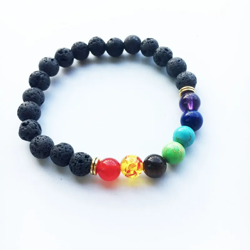 Bracelet de pierre volcanique de lave noire 7 Chakra, Bracelet de Yoga en pierre naturelle, Bracelet de perles de bouddha équilibre de prière Reiki de guérison