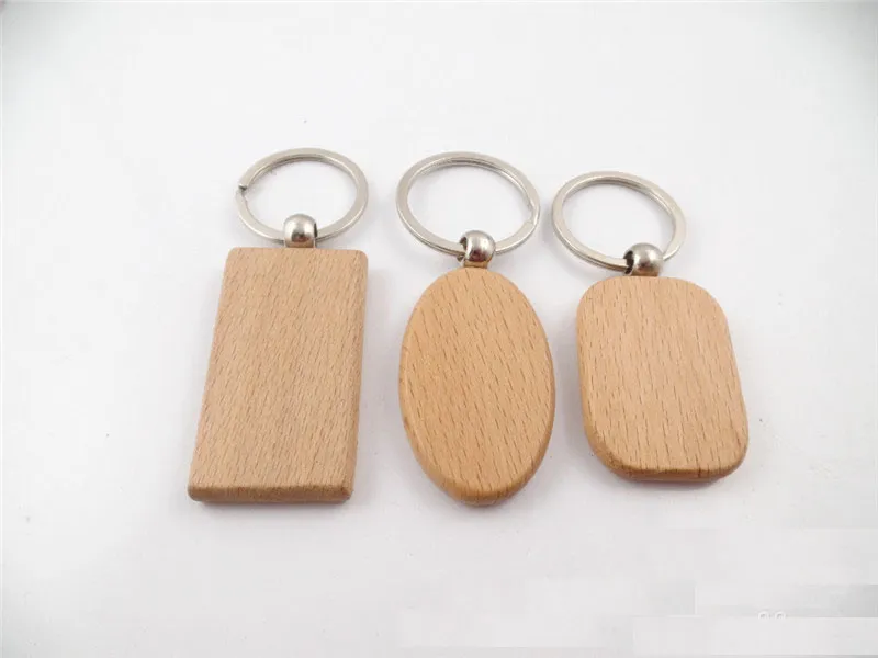 6Designs Tomt Wood Key Chain Rectangle Heart Round Rund Diy Carving Keyring Wood Keychain Taggar gåvor