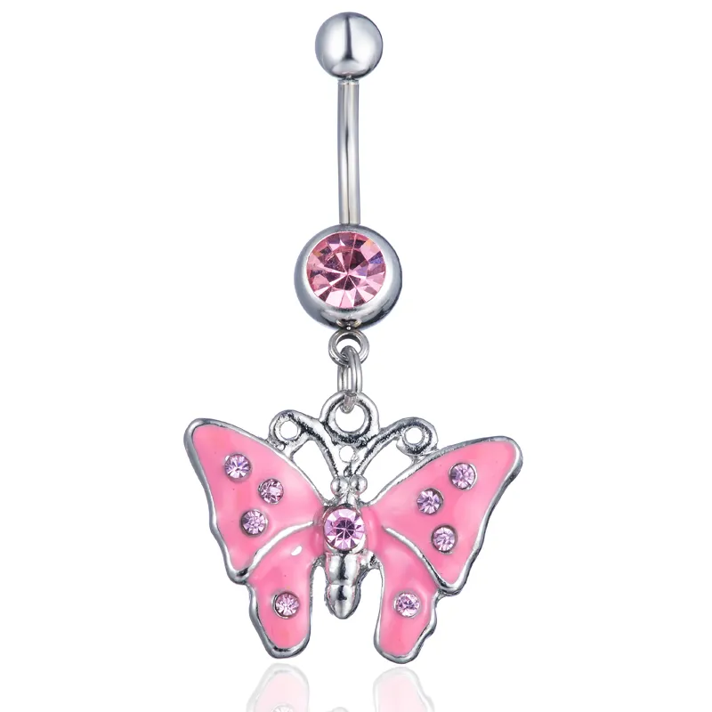 YYJFF D0235 (3 couleurs) couleur rose joli anneau de ventre style papillon avec piercing bijoux de corps nombril