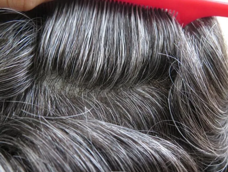 Human Hair Toupee Brazilain Remy 1b Mixed 40 Grey Kolor Full Pu Men Men Wymienność włosów Pełna szwajcarska koronkowa toupee 6503793