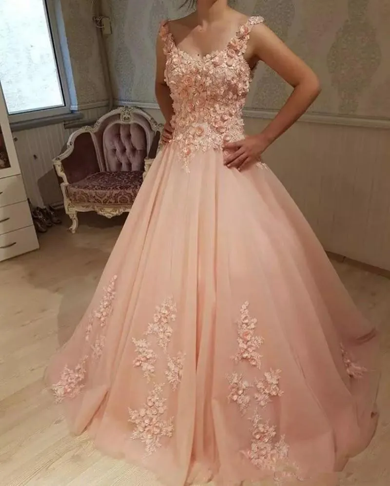 2018 Sexy Spaghetti Straps Vestido De Fiesta Vestidos De Baile Apliques De Flores En 3D Elegante Princesa Vestidos De De Noche Tallas Grandes Vestidos De Fiesta De | DHgate