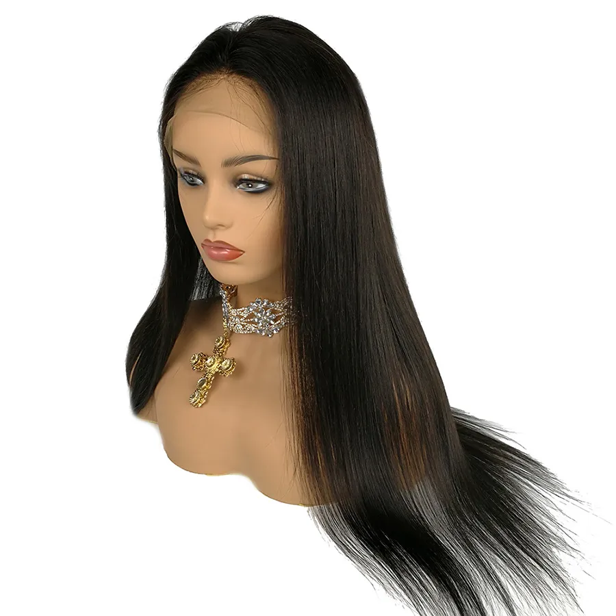 Lace Front Wig Silky Straight Brazilian Virgin Human Hair 150 Density Bleached Knots Pre Plucked Hairline With Baby Hair6639574