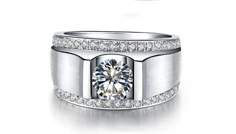 Mode-sieraden fijne sieraden solitaire mannen ring 2ct CZ geboortestones 925 Sterling zilveren engagement trouwring ring