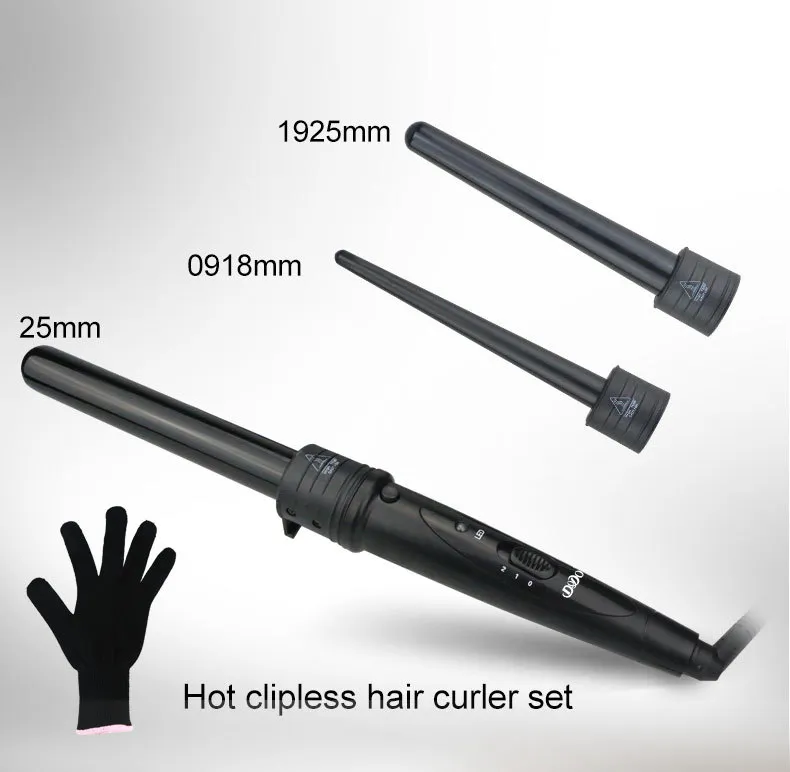 Via FedEx / DHL 3 em 1 enrolamento Conjunto de Cabelo Curling Tong Cabelo Cabelo Enrolamento The Wand Curler Roller Roller Set 09-32mm Encrespador Wand UE / EUA Plug