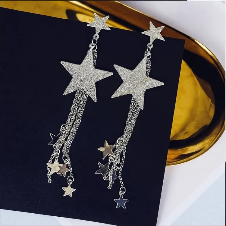 Dangle lustre Nouveau Net Boucles d'oreilles Rouge Net Personnalité Tempérament Star Long Tassel Boucles d'oreilles en gros