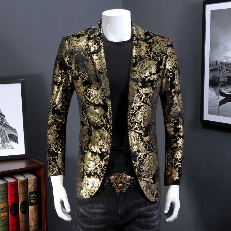 النسخة الأوروبية الطاغية الطاغية Gold Men's Top Boutique Suit Fashion Fashion Plus plus trend Trend Groom Dress Dust Jackt