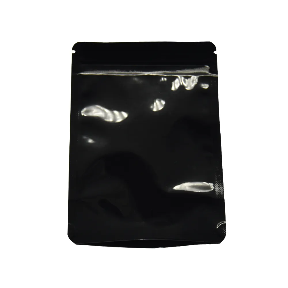 8.5 * 13 cm Preto Brilhante Folha De Alumínio Stand Up Embalagem Saco 100 pçs / lote Zip Lock Doypack Mylar Embalagem Bolsa Para Alimentos Secos Chá Em Pó de armazenamento