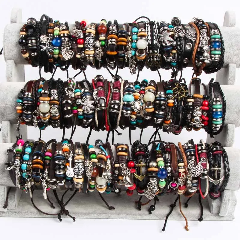 Wholesale Bulk Mix Styles Metal Leather Cuff skull punk rock sport Bracelets Men's Women's Jewelry Party Gifts