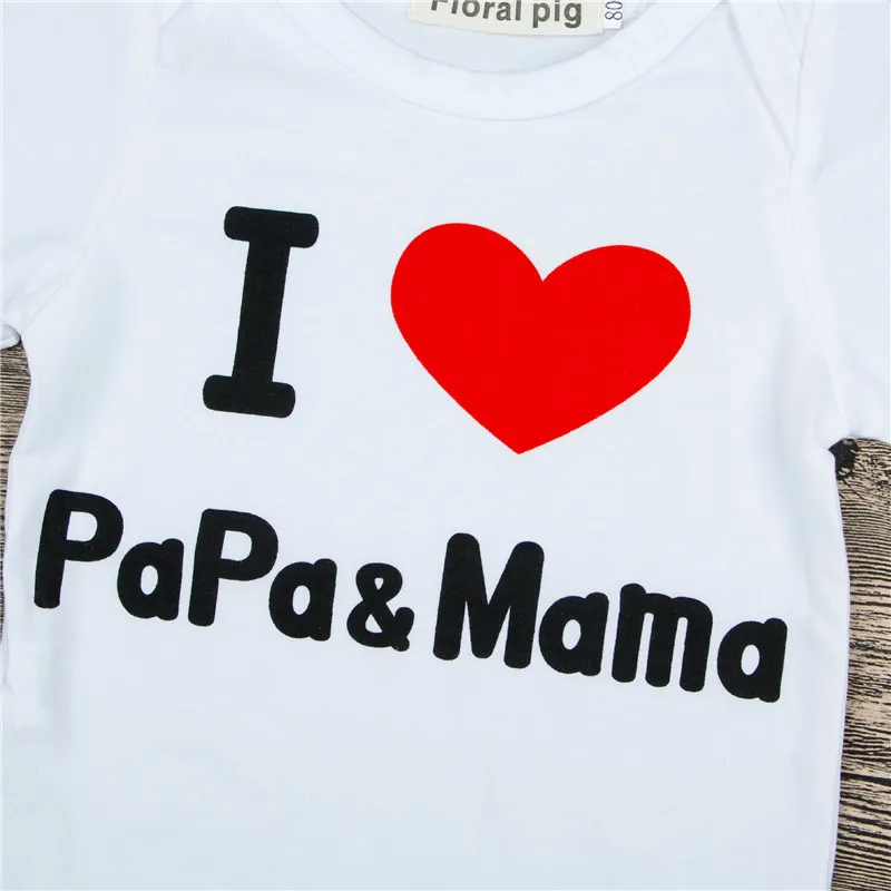 2018 신생아 옷 세트 소녀 의상 I LOVE PAPA MAMA Romper + Pants 어머니 날 아버지의 날 의상 어린이 의류 세트