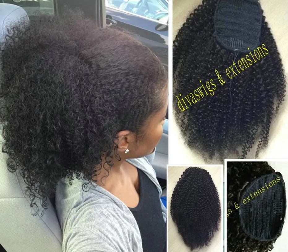 Naturalne puff kobiety przedłużanie włosów afro perwersyjne kręcone włosy ponytail włosy sznurka sznurka ponytails kawałki bunty peruca naturalny kolor 160g