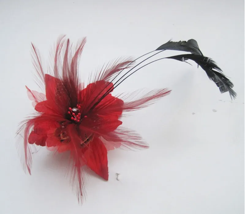 Chiffong Rose Fabric Flower Wedding Corsage Pin Brosch med Fjäder Armband Blommor Kläder AccsSeries Hair Accsesies