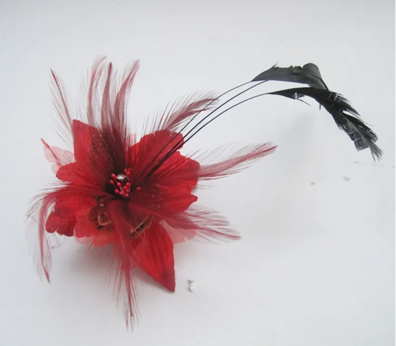 Chiffon Rose Fabric Flower Wedding Corsage Pin Brooch With Feather Wrist Flowers Clothing Accsseries hair Accsseries