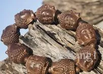 Mão-esculpida - Rosewood pequeno da folha Buddha cabeça budismo tibetano rosário, corda de cordas de borracha, bracelete frisado do encanto