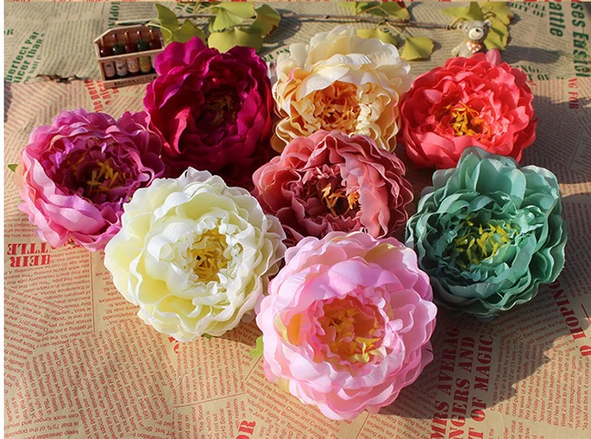 14cm konstgjorda blommor för bröllopsdekorationer silke peony blomma huvuden party dekoration blomma vägg bröllop bakgrund vit peony