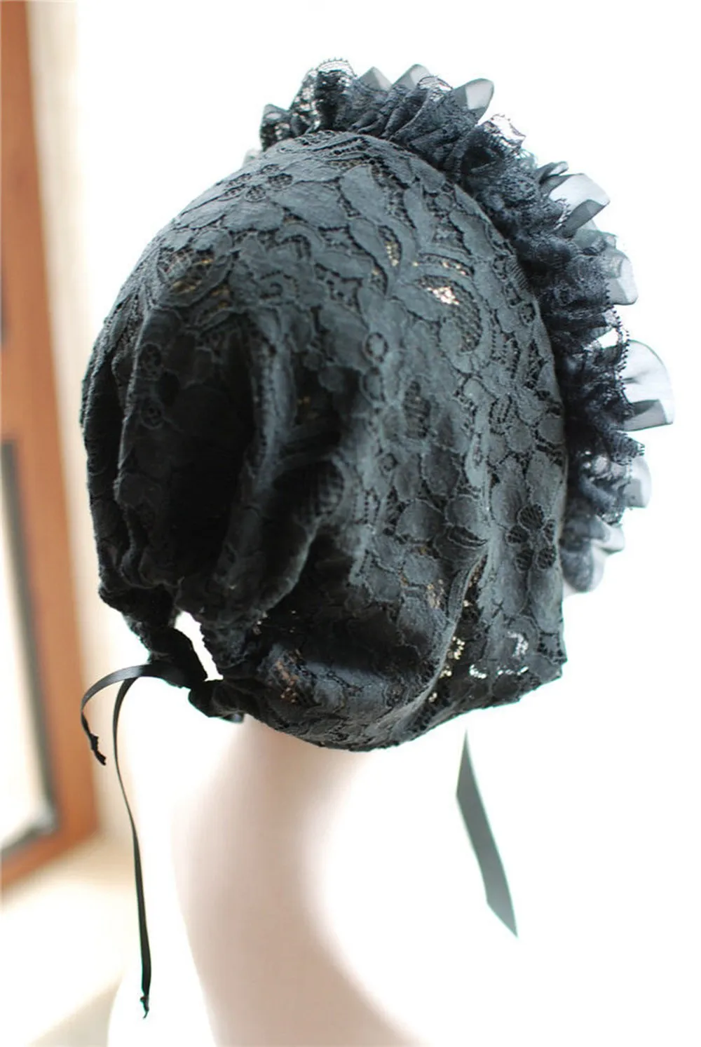 Women Victorian Lace Bonnet Cute Lolita Vintage Black White Maid Cosplay Costume Hat Headwear Fast Shipment