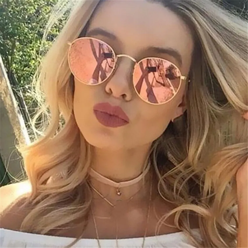 Sunglasses Women Mirror Glasses Coating Reflective Female Retro Sun Glasses Trend Circular Frame Eyewear