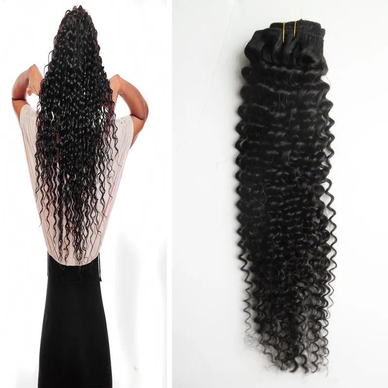 8 stycken / uppsättning Curly Clip In Human Hair Extensions Brasilianska Virgin Hair 100 gram 4b 4c Clip In Human Hair Extensions