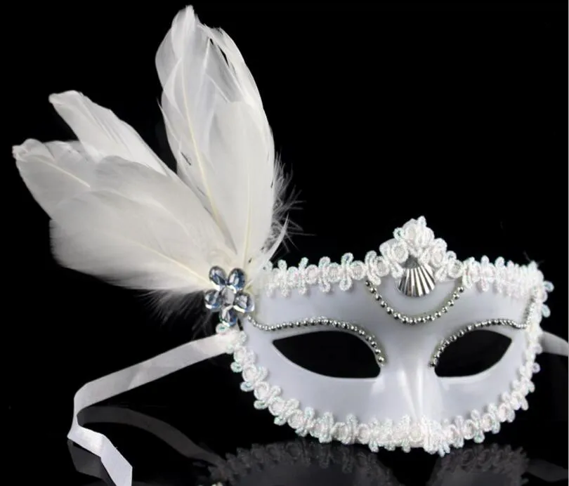 Weiße Plastikfedermaske, Tanzshow, Showliebhaber, Spitzenmaske L159