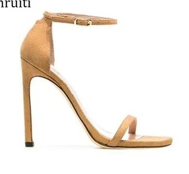 Gold Nude Stiletto Heels Women Sandals Kim Kardashian Style Buckle Strap Women Pumps Open Toe High Heels Party Shoes