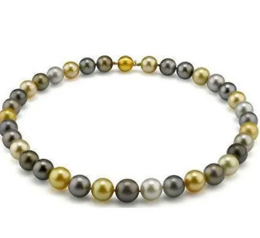 Wunderschöne 9-10mm Südsee Weiß Schwarz Gold Multicolor Perlenkette 18 Zoll 14 Karat Gold Verschluss