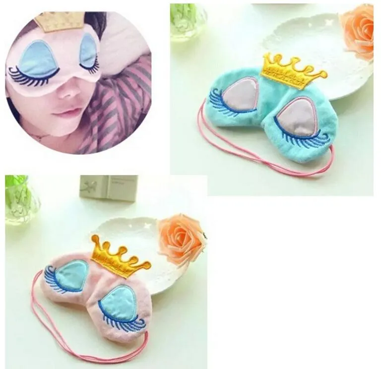 Dropshipping Lovely Pink / Blue Crown Slaap Masker Eyeshade Eye Cover Travel Cartoon Lange wimpers Blindfold Gift voor Vrouwen Meisjes Lesgas