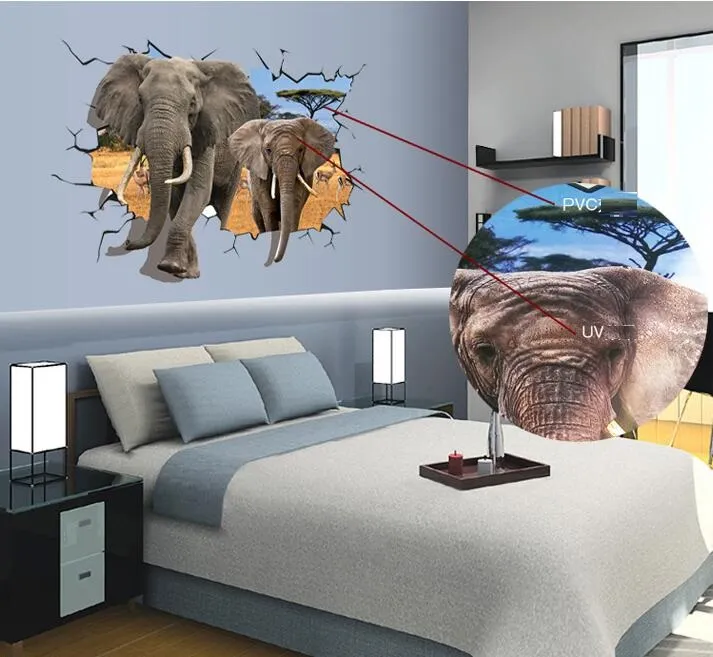 70 * 100 cm Afryki Antelope do Ciężkiego Elephant Efekt 3D może być przenoszona płaszczyzna naklejki ścienne Darmowa wysyłka HK16