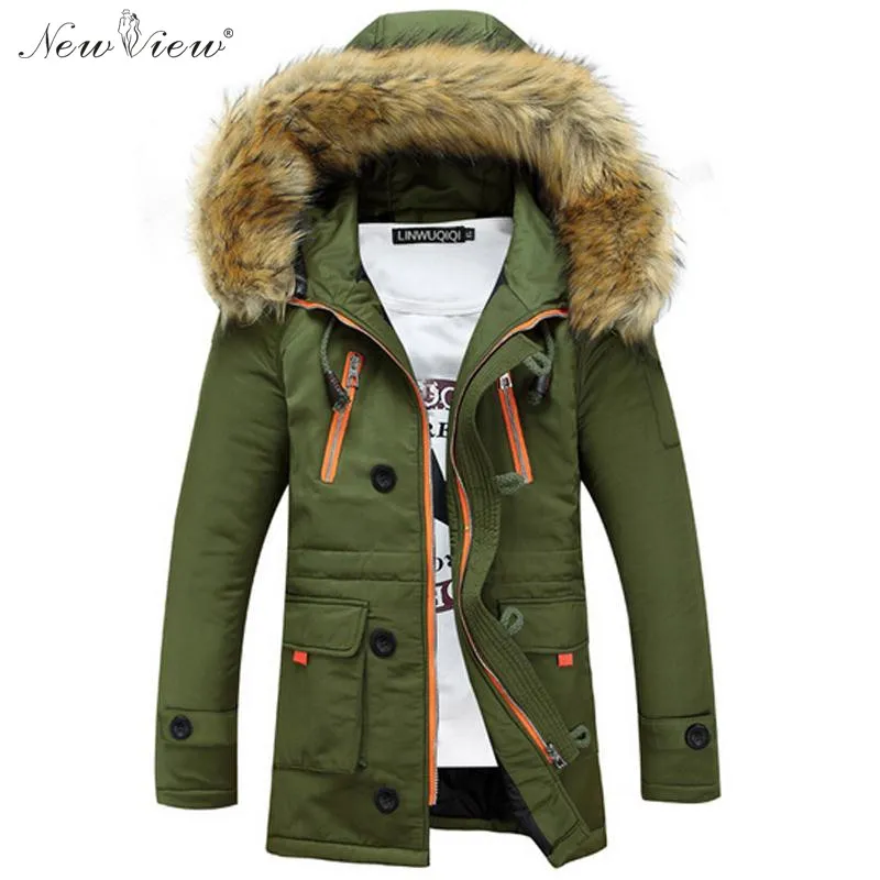 2016 Winter Jackets Mens Thickness Warm Fur Coat Slim Fit Hoodies Overcoat Casual Parka Veste Homme Jaqueta Masculina