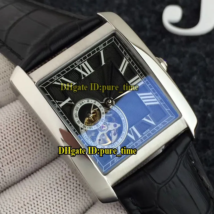 Orologio da uomo Tourbillon automatico con quadrante grigio Orologi da lavoro Cinturino in pelle con cassa in argento Orologi da polso da uomo di alta qualità