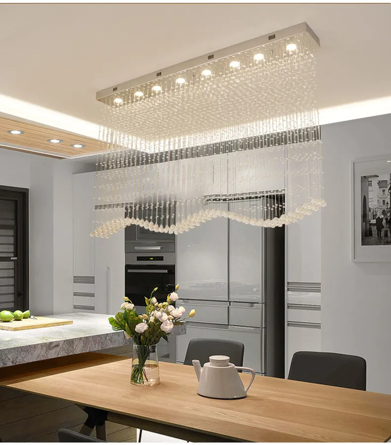 Luxury Modern Wave Crystal Chandelier Lighting Rain Drop Ceiling Lamp for Dining Room L39.4*W7.9*H39.4 Inch