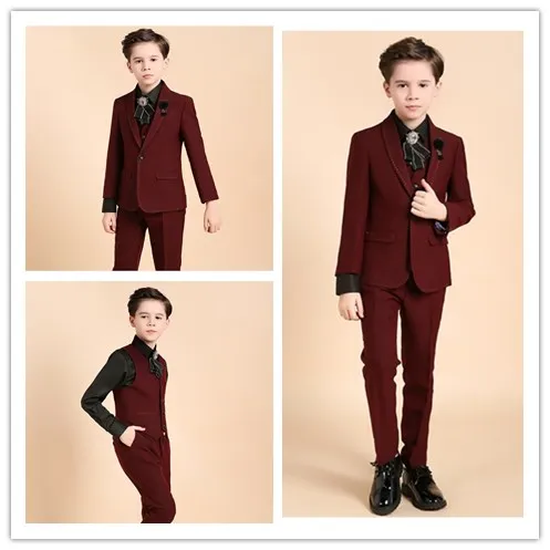 2018 Design Barn Formell Slitage 3 stycken 1 Knapp Boy Bröllop Groom Suits Polyester Boys Formal Bröllop / Födelsedag Custom Made