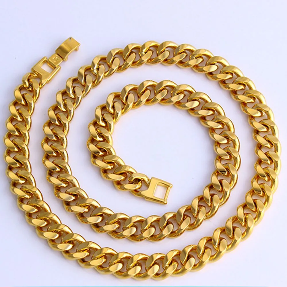Mens Necklace Solid Curb Chain 18k Yellow Gold Filled Massive Mens Classic Jewelry Gift 60cm Long