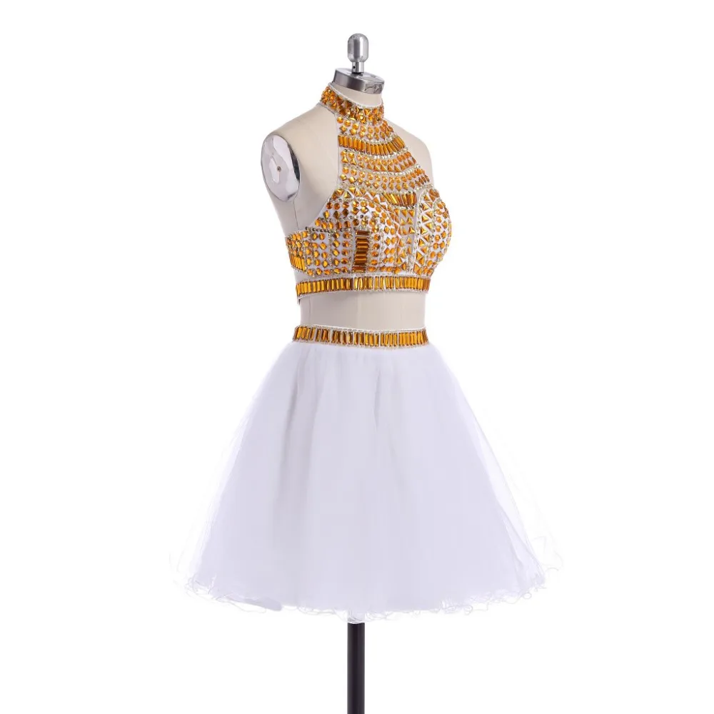 Frete grátis ouro branco duas peças vestidos quinceanera on -line miçangas curtas doces vestidos de coquetel de coquetel de coquetel hy978
