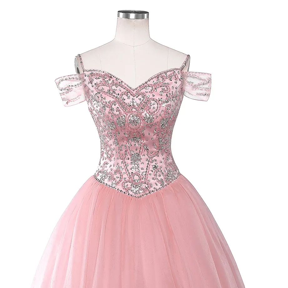 Robes de Quinceanera rose cristal perlé de luxe US10 robe de bal robes de soirée robes de mascarade Debutante 15 ans