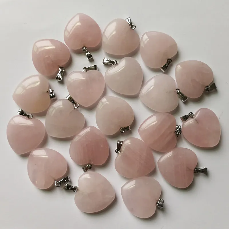 Colgantes de collar de corazón de piedra natural para joyería entera de 20 mm que hace amuletos mixtos surtidos de buena calidad 50 piezas / lote de Navidad Gi219a