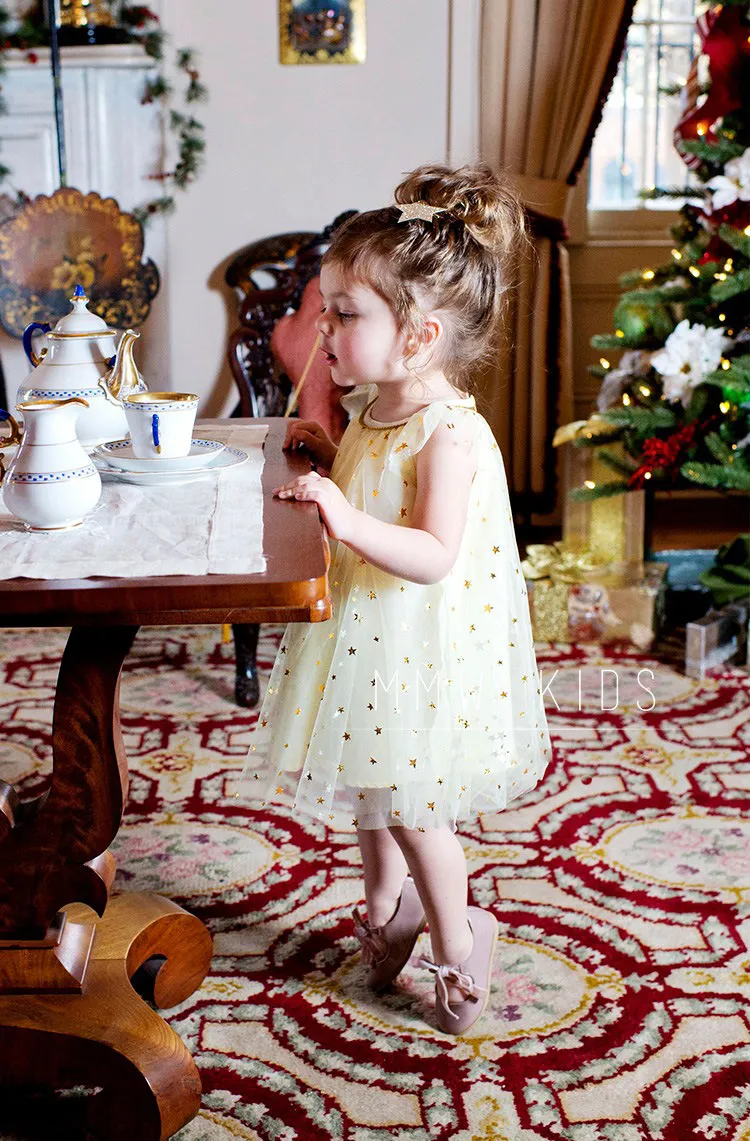 Bebek Kız Parti Elbise 2018 Yeni Kız Tül Dantel Elbise Çocuk giyim Küçük Kızlar Prenses Yıldız Elbise Bebek Kız Giysileri Yaz Çoc ...