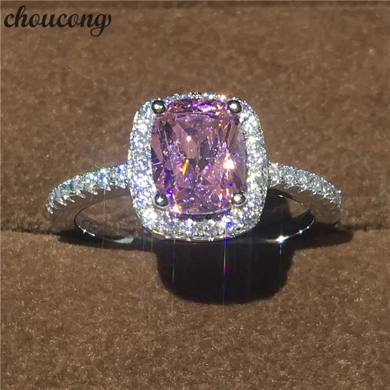 Choucong Merk ring kussen cut 3ct 5A Roze zirkoon kristal 925 zilveren Anniversary Wedding Band Ringen Voor Vrouwen Festival sieraden
