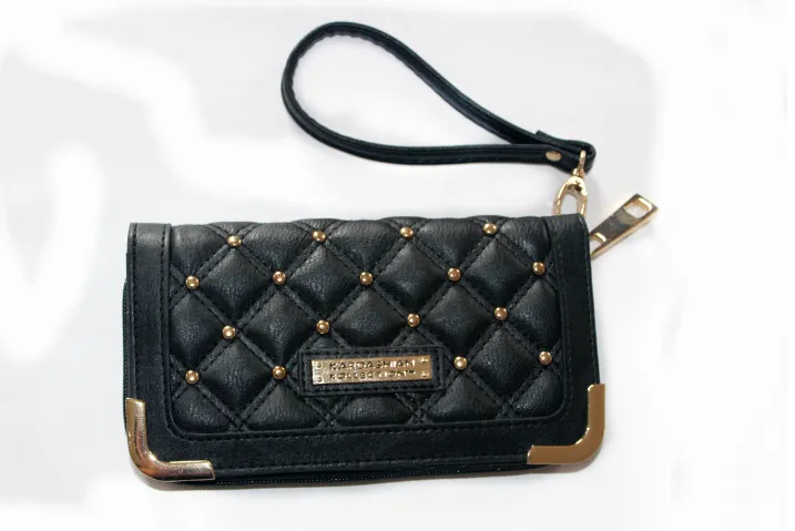 New hot sell Kim Kardashian kollection long design rivet plaid wallet kk women's wallets clutch bag carteira feminina