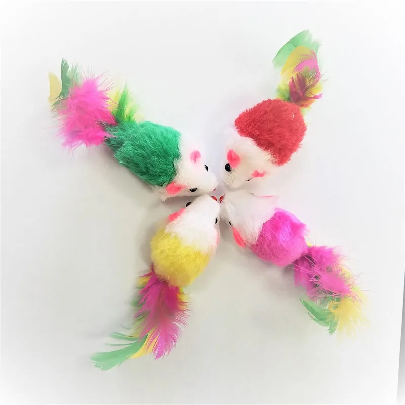 Jouets en molleton doux pour chat, fausse souris, plumes colorées, jouets d'entraînement amusants pour chiens, chats, chaton, ZA6138