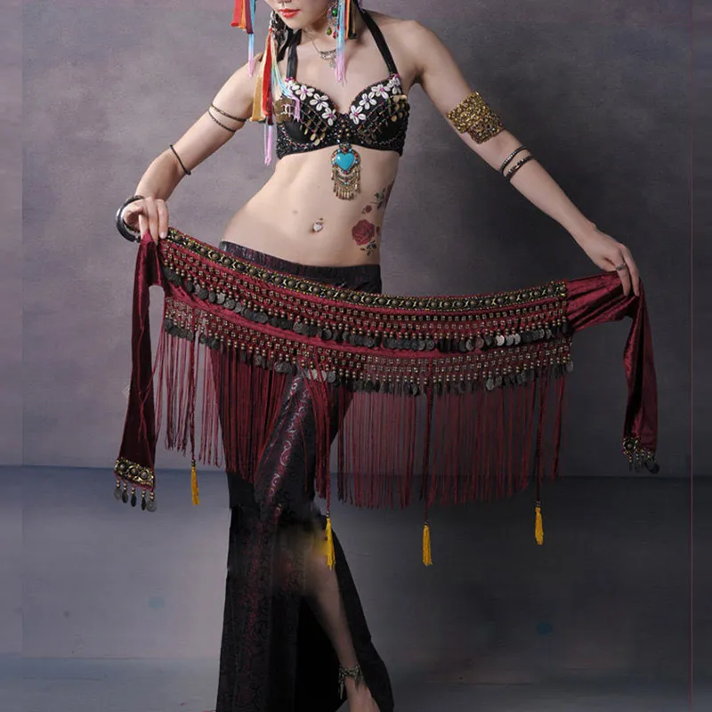 2017 US New Belly Dance Hanche Écharpe Coin Ceinture Tribal Costume Fringe Tassel Ceinture Cuivre danse du ventre taille en solde