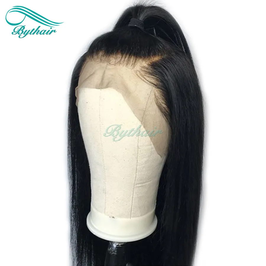 Bythair Menselijk Haar Kant Front Pruik Silky Straight Pre Plucked Hairline Zachte Braziliaanse Virgin Haar Volledige Kant Pruik 150% Dichtheid met Baby Haar