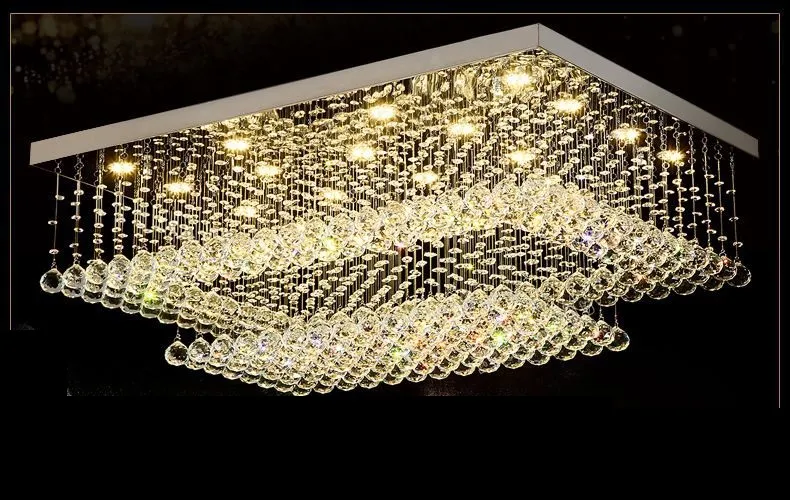 Lustres de cristal LED modernos e contemporâneos remotos com luzes LED para sala de estar retangular montagem embutida iluminação de teto Fixtur267f