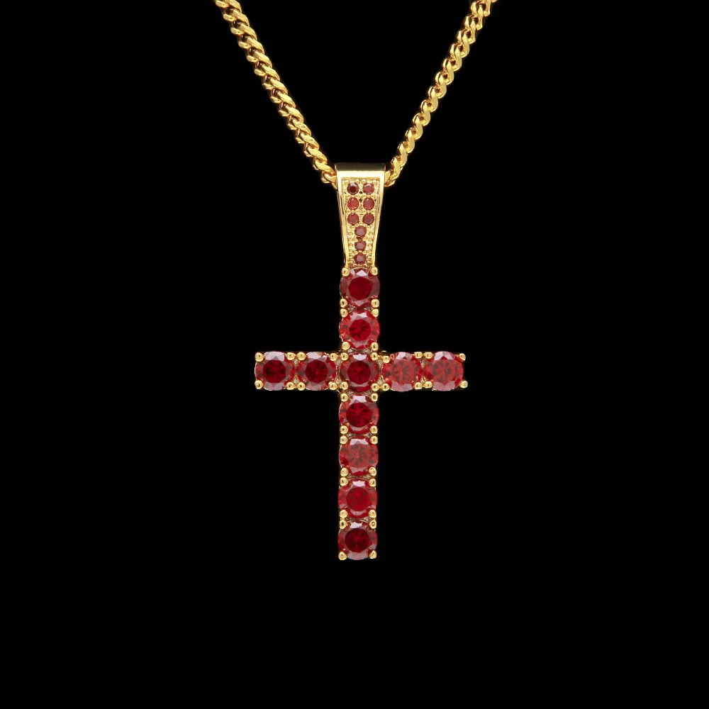 Gelado para fora colorido zircônia cz cruz colares pingentes punk hiphop moda jóias com cor de ouro 3mm cubana chain3419