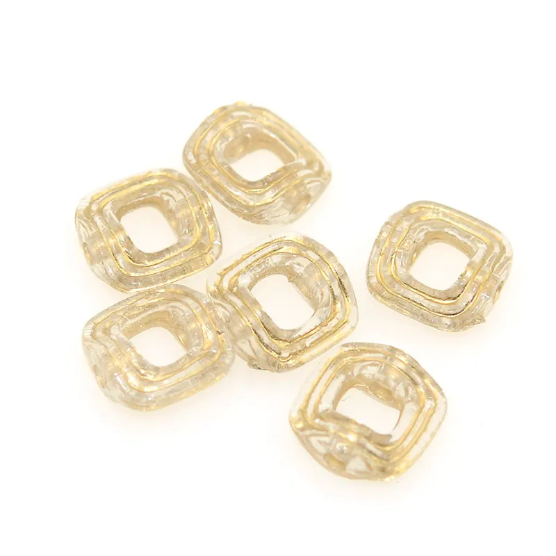 Nouveauté cannelé ondulé 13mm 250 pcs/lot clair avec des perles en acrylique de forme carrée à rayures dorées pour la fabrication de bijoux à bricoler soi-même